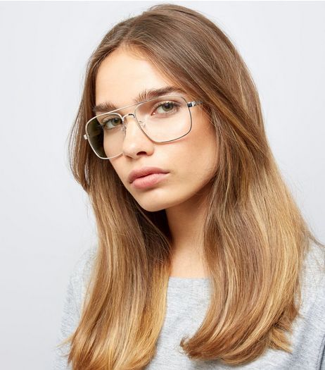 Silver T Bar Clear Lens Glasses | New Look