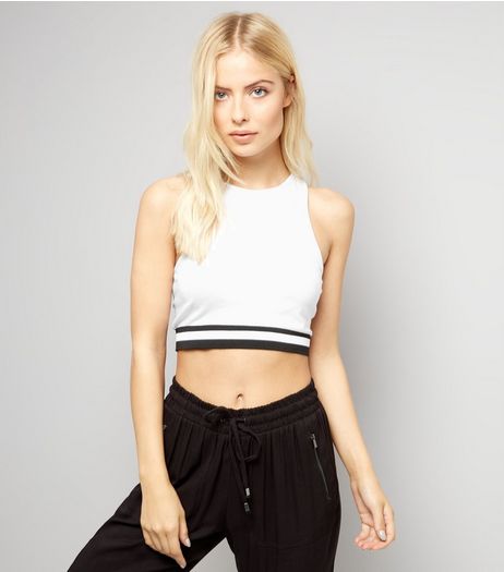 White Stripe Hem Crop Top | New Look