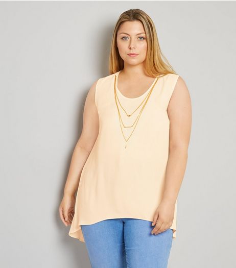 Curves Shell Pink Necklace Detail Split Back Top | New Look