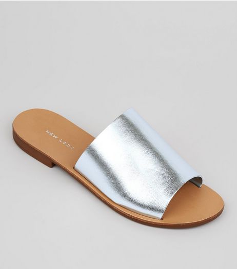 Silver Leather Mules | New Look