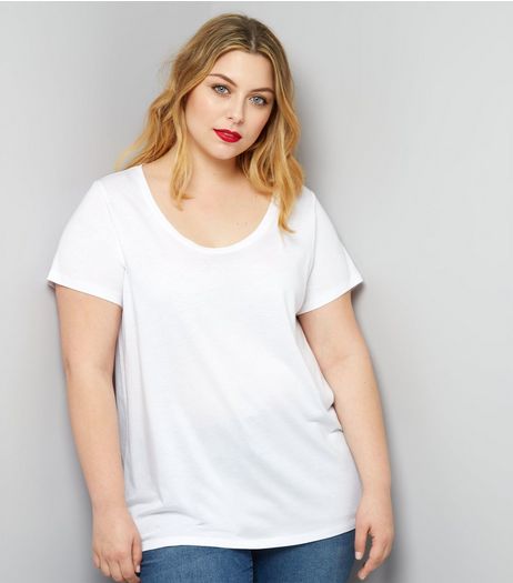 Curves White Scoop Neck T-Shirt | New Look