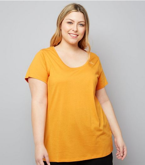 Curves Orange Scoop Neck T-Shirt | New Look
