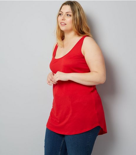 Curves Red Scoop Neck Vest | New Look