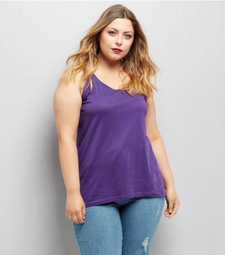 Curves Purple Scoop Neck Vest | New Look