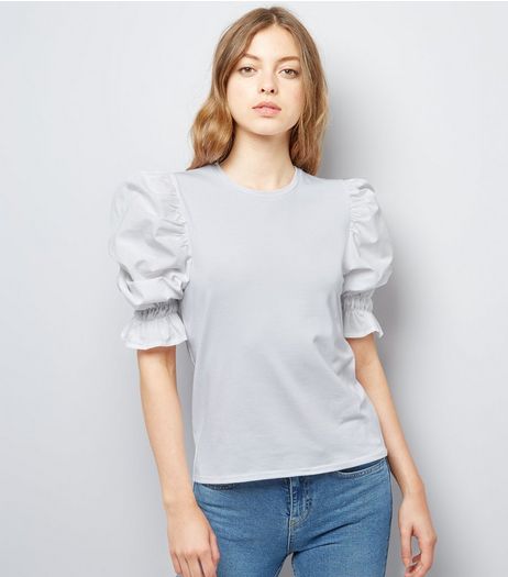White Gathered Sleeve Top | New Look