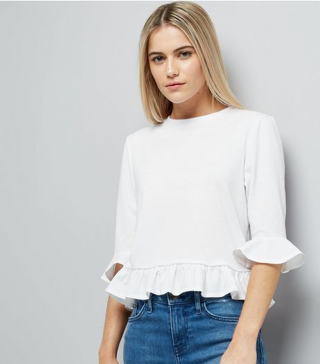 White Frill Hem T-Shirt | New Look
