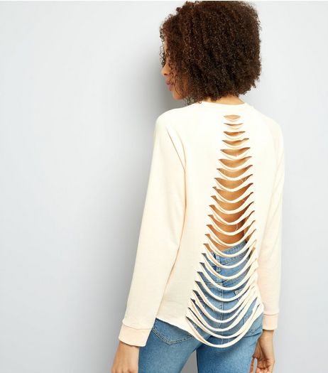 Shell Pink Ripped Ladder Back Jumper | New Look