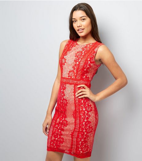 AX Paris Red Lace Sleeveless Bodycon Dress | New Look