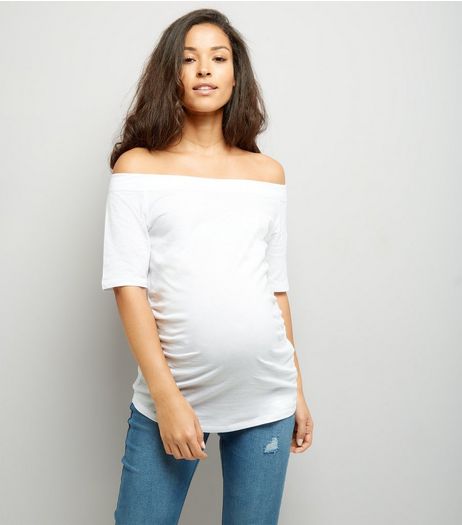 Maternity White Jersey Bardot Neck Top | New Look