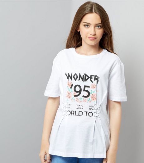 Teens White Corset Detail Boyfriend T-Shirt | New Look