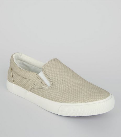 Grey Snakeskin Slip On Plimsolls | New Look
