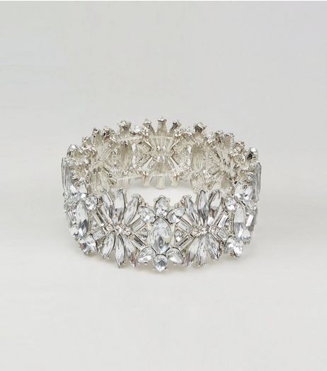 Silver Crystal Stretch Bracelet | New Look