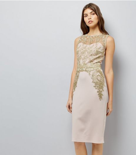 AX Paris Pink Metallic Lace Midi Dress | New Look