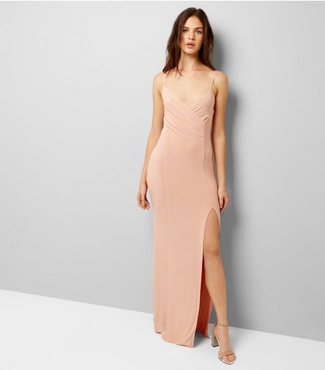 AX Paris Shell Pink V Neck Split Side Dress | New Look