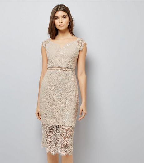 AX Paris Pink Lace Bardot Neck Midi Dress | New Look