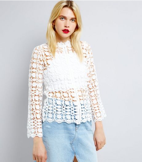QED White Crochet Long Sleeve Top | New Look