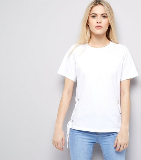 White Lace Up Side T-Shirt | New Look