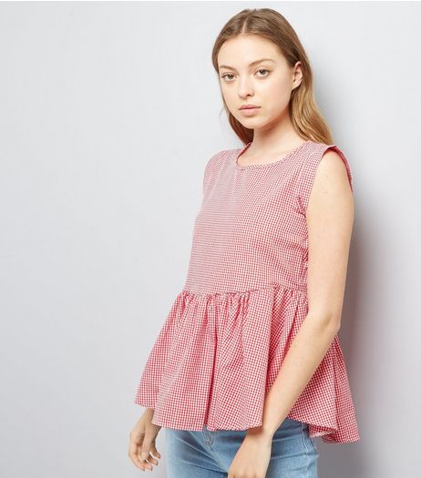 Red Gingham Peplum Hem Top | New Look