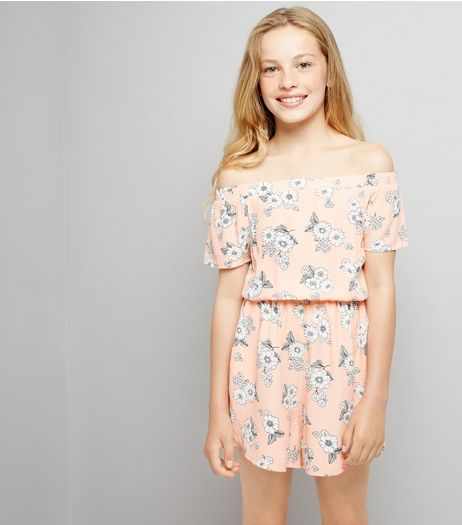 Teens Coral Floral Print Playsuit | New Look