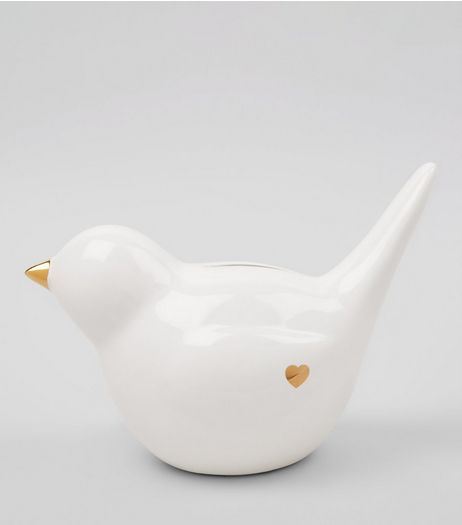 White Metallic Bird Money Box | New Look