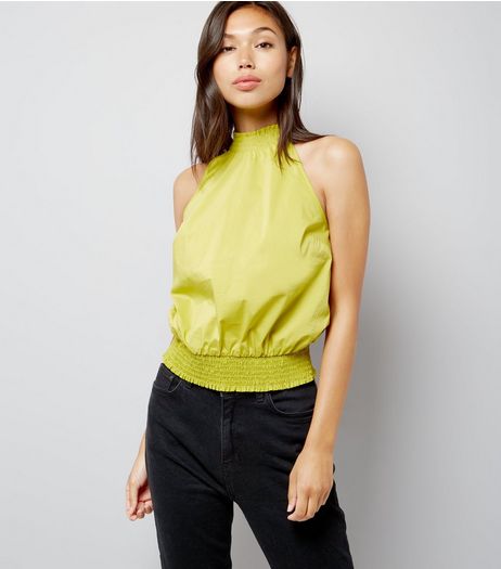 Lime Green High Neck Shirred Top | New Look