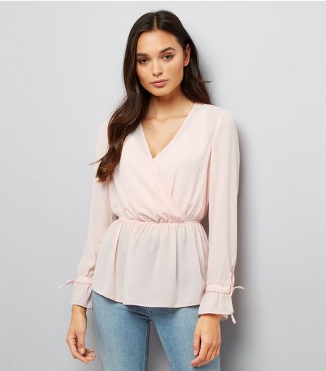 Pink Elasticated Waist Wrap Front Top | New Look