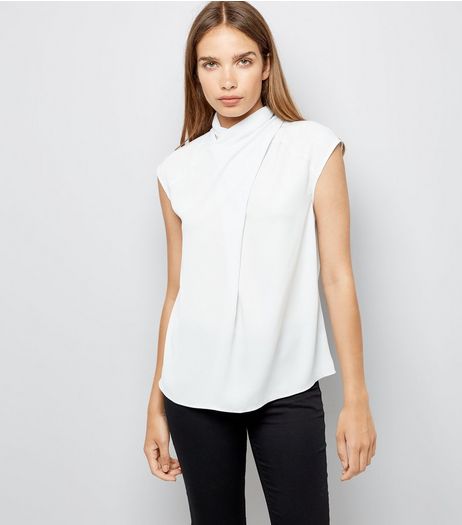 Pale Grey Wrap Neck Sleeveless Top | New Look