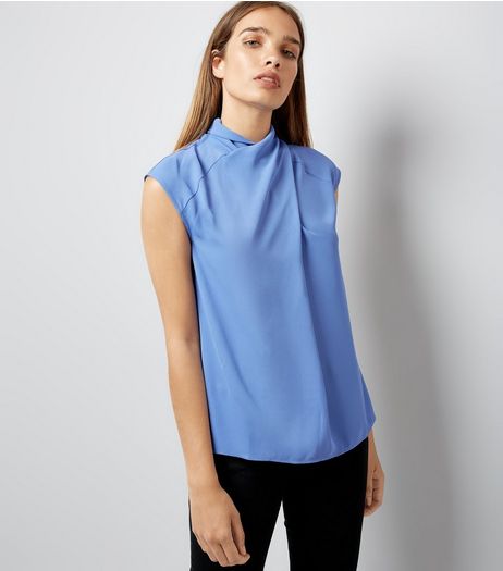 Blue Wrap Neck Sleeveless Top | New Look