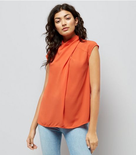 Orange Wrap Neck Sleeveless Top | New Look