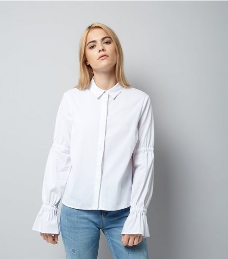 White Ruched Bell Sleeve Shirt | New Look