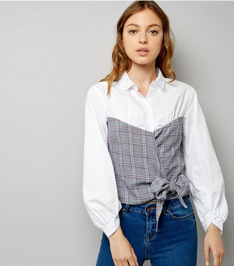 White Contrast Check Body Bow Front Shirt | New Look