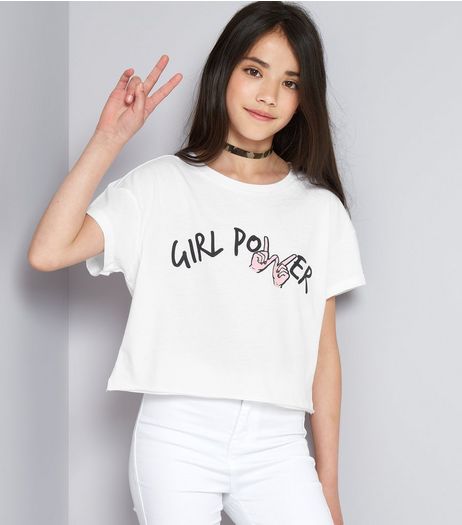 Teens White Girl Power Cropped T-Shirt | New Look