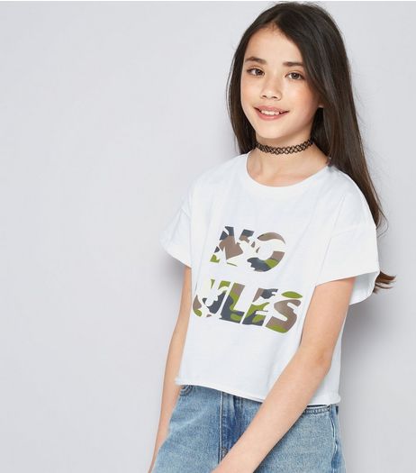 Teens White Camo No Rules Cropped T-Shirt | New Look