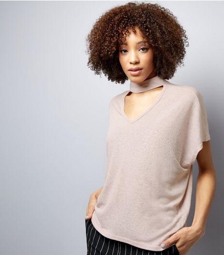 Blue Vanilla Shell Pink Choker Neck Oversized T-Shirt | New Look