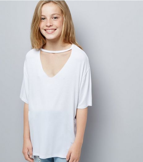 Teens White Choker Neck Oversized T-Shirt | New Look