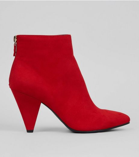 Red Suedette Ankle Heeled Boots | New Look