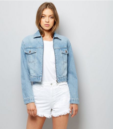 Blue Denim Cropped Zip Front Jacket | New Look