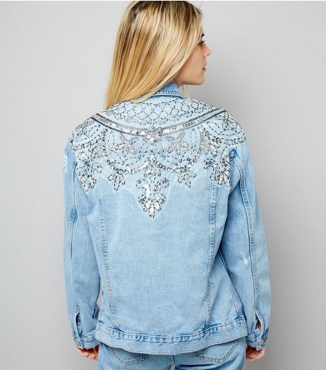 Blue Beaded Back Denim Jacket | New Look