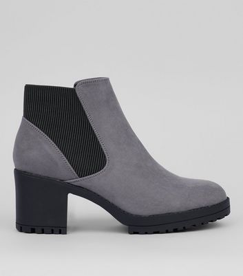 grey suedette chunky chelsea boots