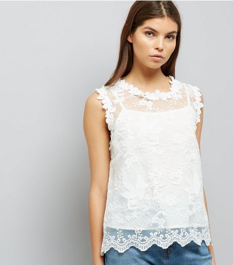 Blue Vanilla White Lace Sleeveless Top | New Look