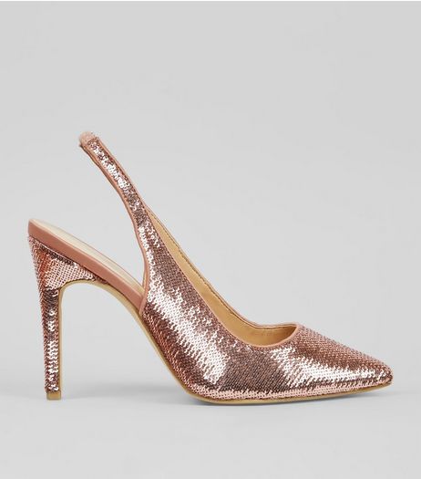 Wide Fit Pink Sequin Sling Back Heels | New Look