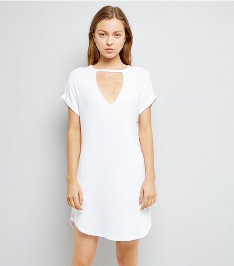 White Choker Neck T-Shirt Dress | New Look