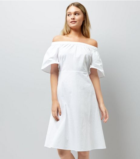 White Bardot Neck Midi Dress | New Look