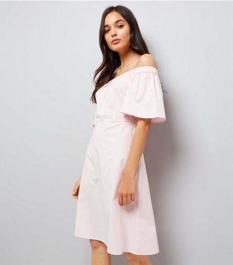 Shell Pink Bardot Neck Midi Dress | New Look