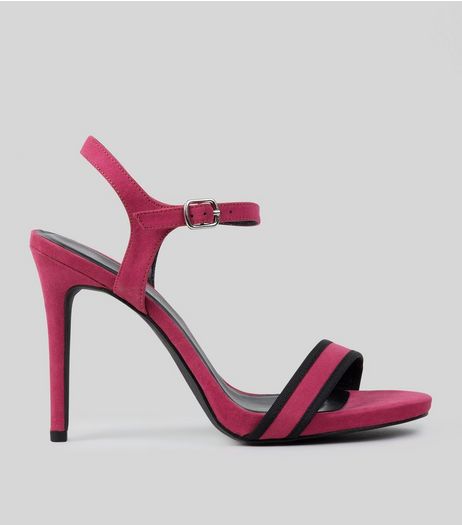 Wide Fit Pink Stripe Panel Heeled Sandals | New Look