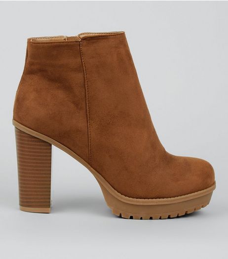Wide Fit Tan Platform Ankle Boots | New Look