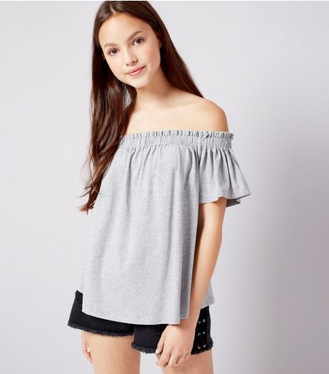 Teens Grey Bardot Neck Top | New Look