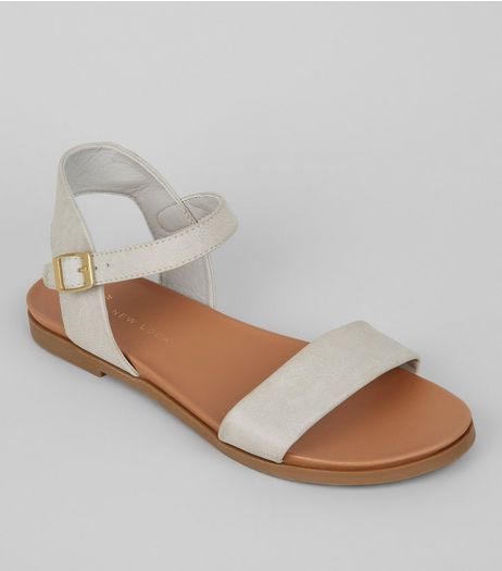 Wide Fit Grey Open Toe Sandals | New Look
