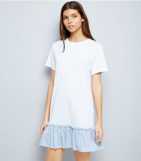 White Striped Peplum Hem T-Shirt Dress | New Look