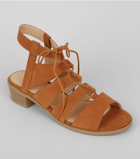 Tan Suedette Tie Up Ghilli Sandals | New Look